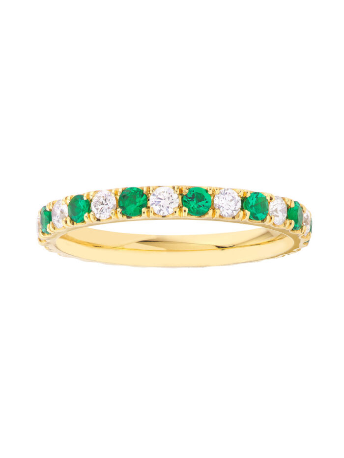 Emerald & Diamond Eternity Band - 14K Yellow Gold - Size 4 - by Dazyle