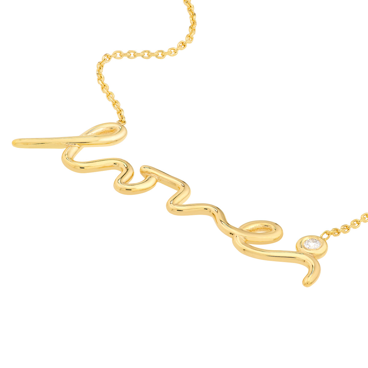 Cursive Love Diamond Adjustable Necklace - 14K Yellow Gold 16-18 Inch - by Dazyle - Image 2