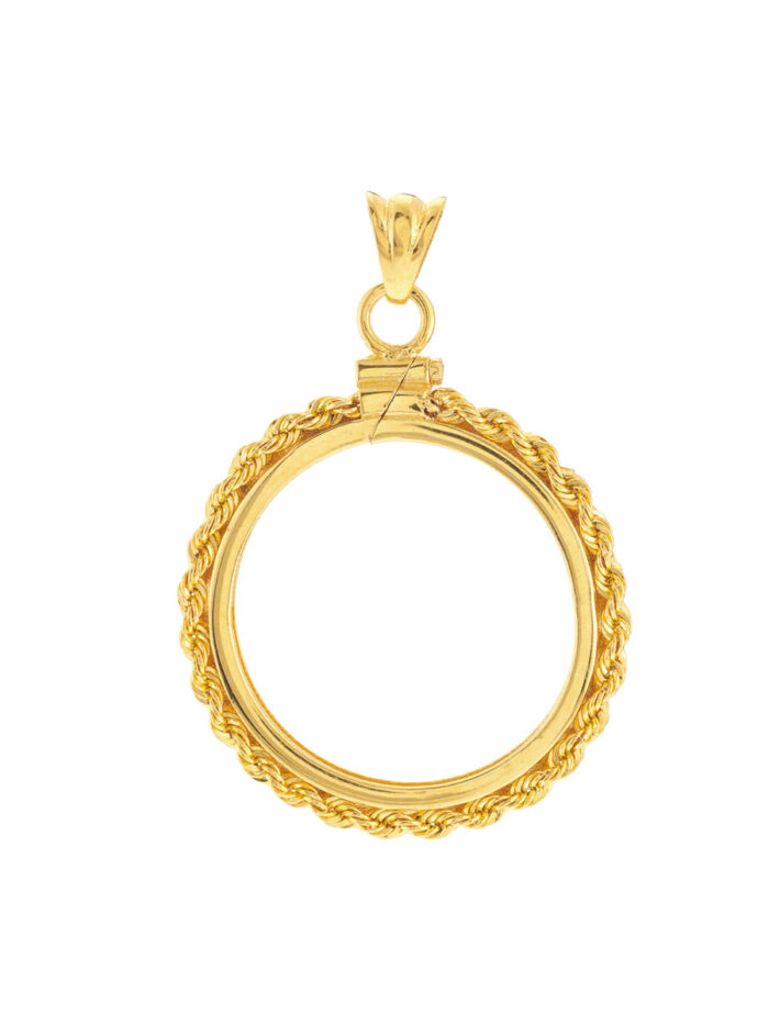 14K Yellow Gold Kangaroo Coin Bezel - Rope Chain - For 1/2 Oz Coins - by Dazyle