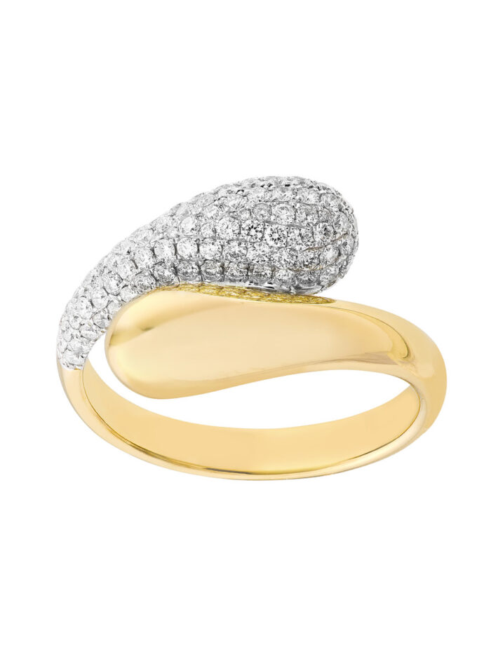 Teardrop Diamond Bypass Ring - 14K Yellow & White Gold - by Dazyle
