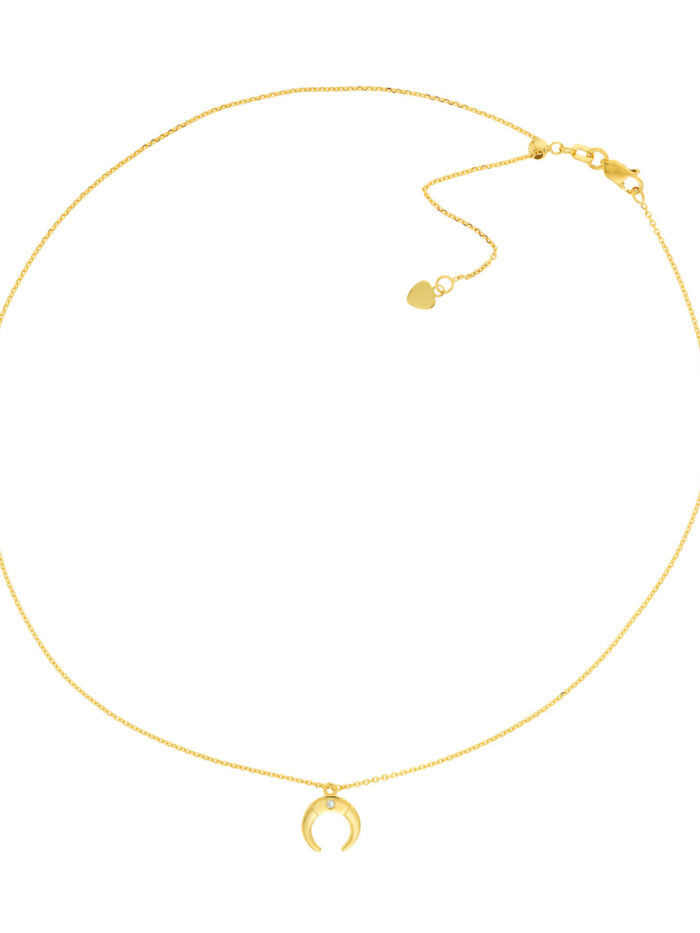 Diamond Horn Dangle Adjustable Choker - 14K Yellow Gold - 16 Inches - by Dazyle
