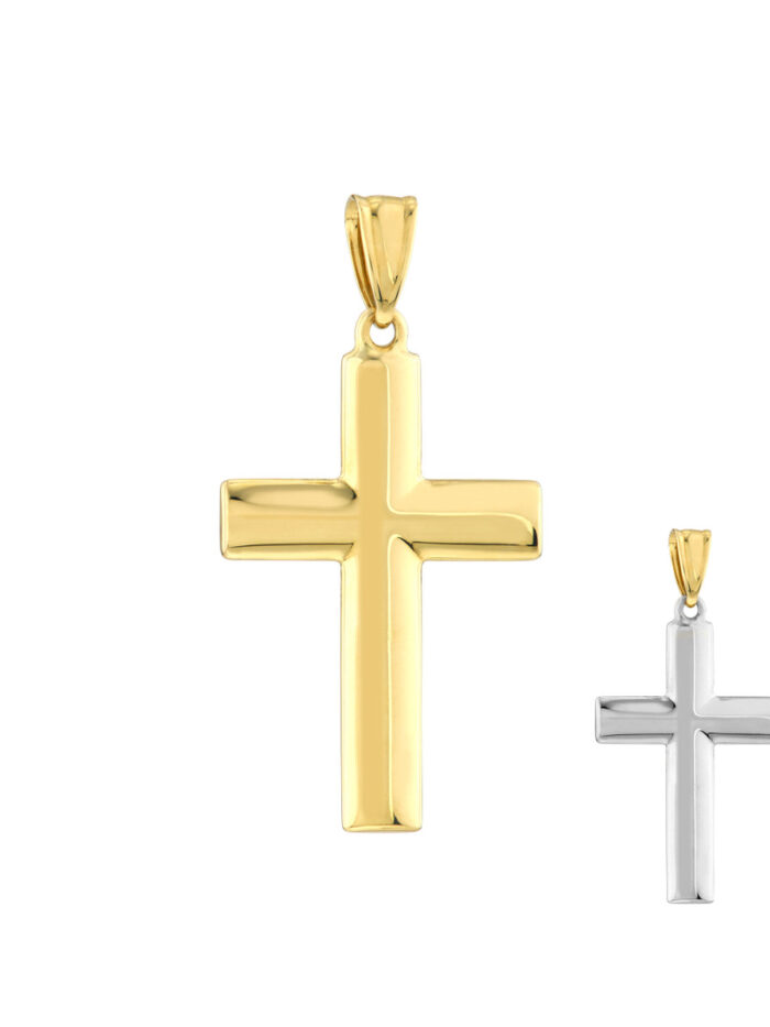 17.90mm Two Tone Knife Edge Cross Pendant - 10K Yellow & White Gold - by Dazyle