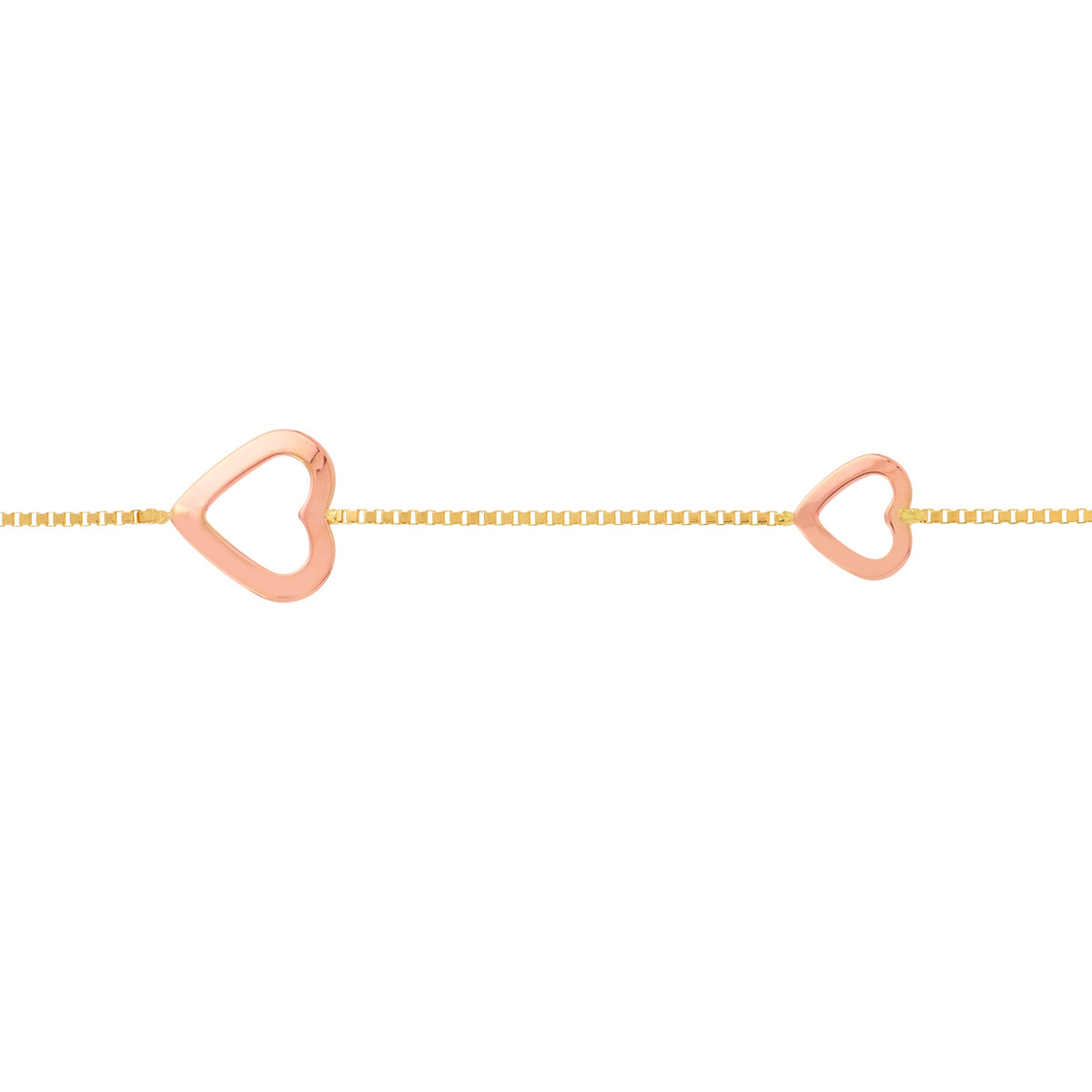 Two-Tone Open Heart Bracelet - 14K Rose & Yellow Gold - 7.5 Inch - by Dazyle - Image 2