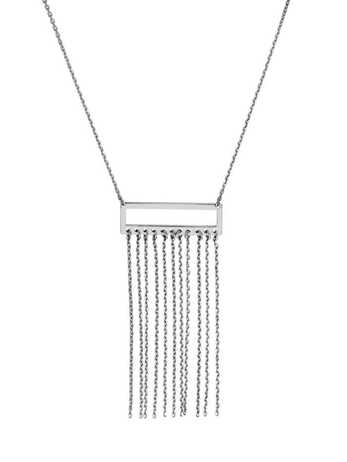 Sterling Silver Open Bar Necklace with Cable Chain Fringe - Adjustable 16 to 18 Inches - by Dazyle