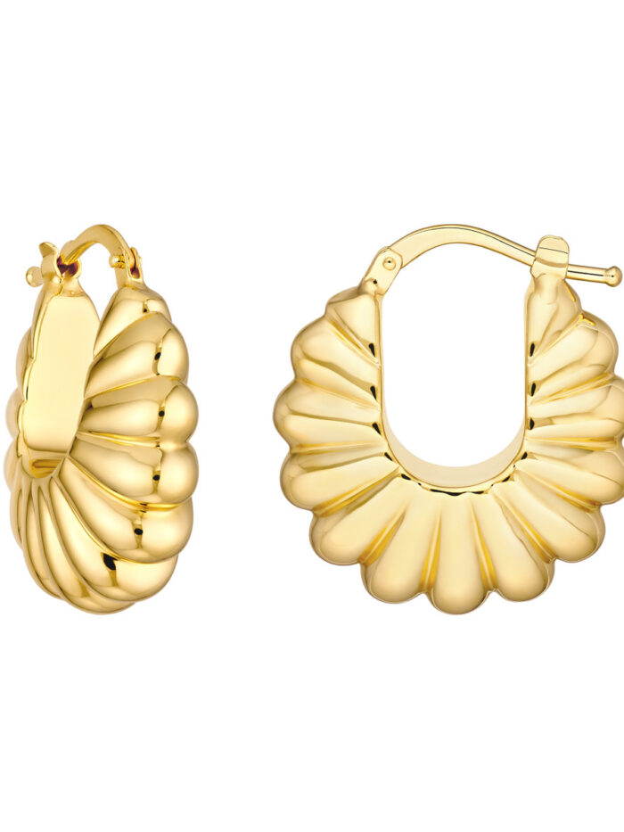 Puff Shrimp Hoop Earrings - 14K Yellow Gold - by Dazyle