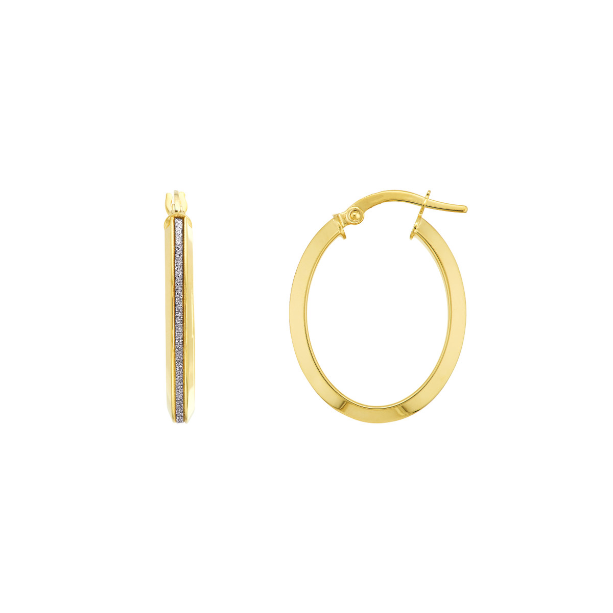 Sparkling Oval Hoops 14K Gold Hinge Closure Radiant Design Statement Earrings - 14K Yellow Gold - by Dazyle