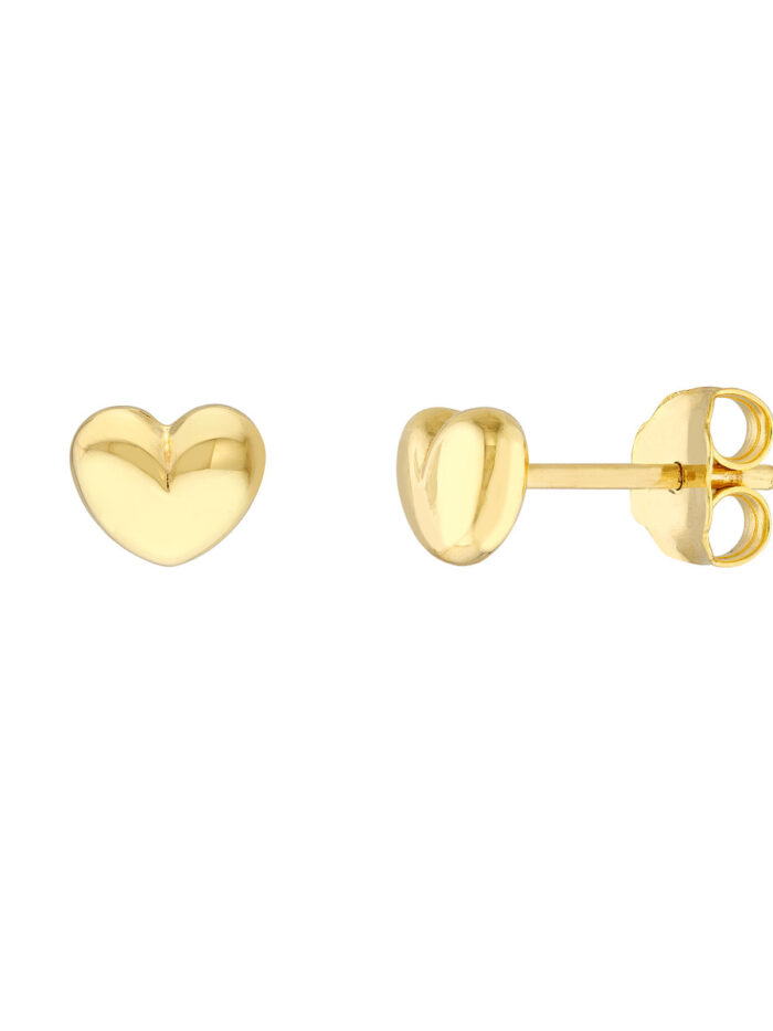 Puffy Heart 14K Yellow Gold Stud Earrings - Post Back - by Dazyle