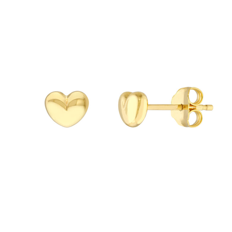 Puffy Heart 14K Yellow Gold Stud Earrings - Post Back - by Dazyle