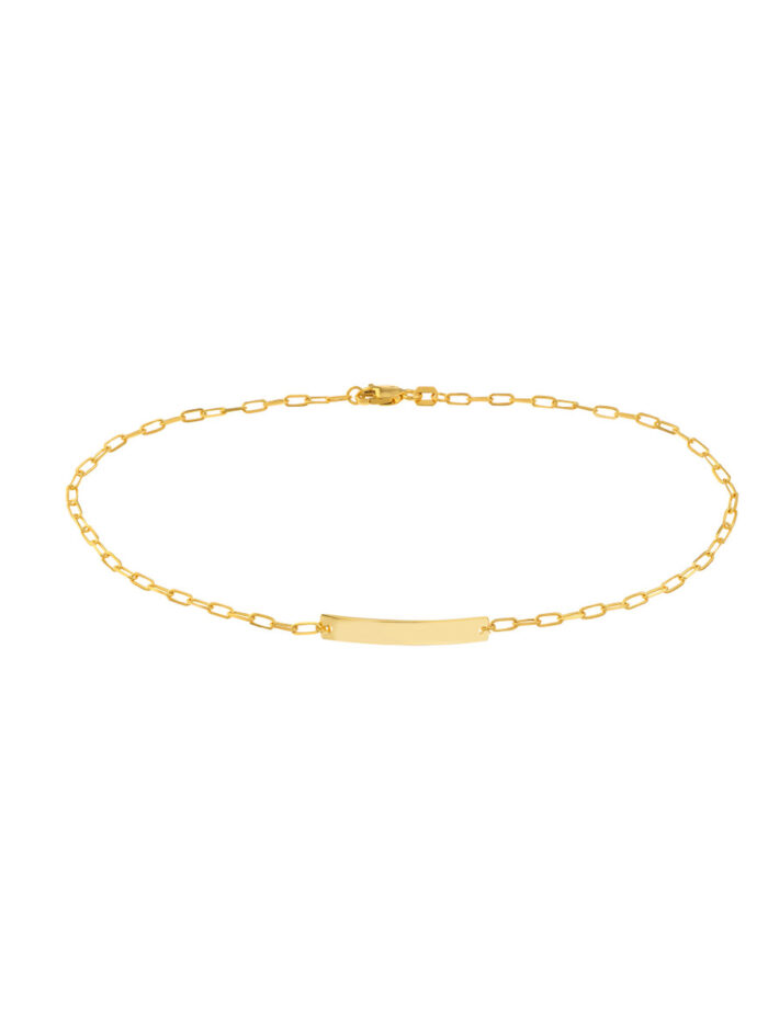 Paper Clip Anklet with ID Bar - 14K Yellow Gold - 10 Inches - by Dazyle