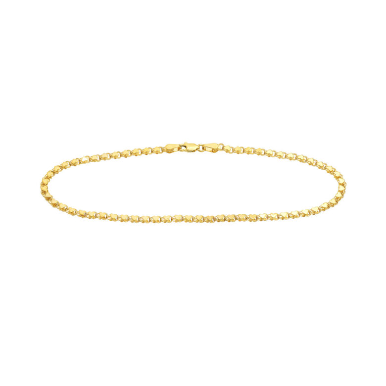 3.0mm Mirror Heart Chain Anklet - 14K Yellow Gold - 10 Inch - by Dazyle