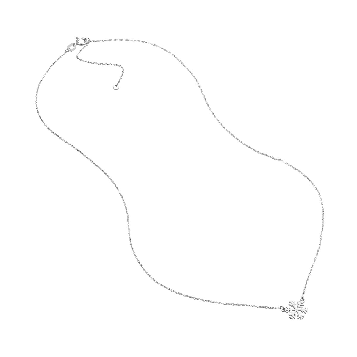 Mini Snowflake Pendant Necklace - 14K White Gold Adjustable Cable Chain - 18-inch - by Dazyle - Image 3