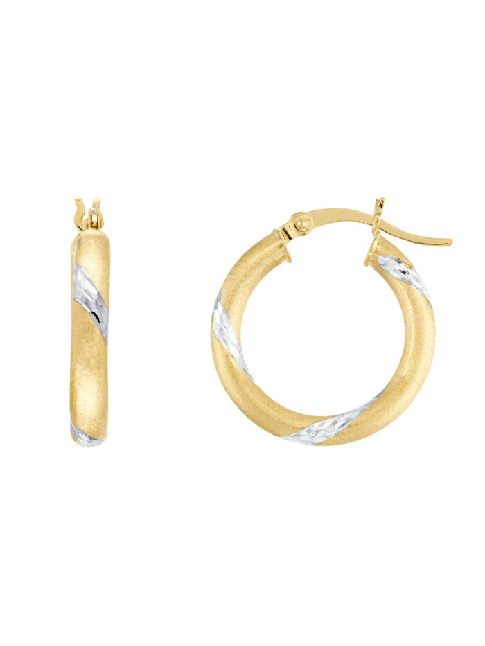 Two-Tone Banded Hoop Earrings - 14K Yellow & White Gold - by Dazyle