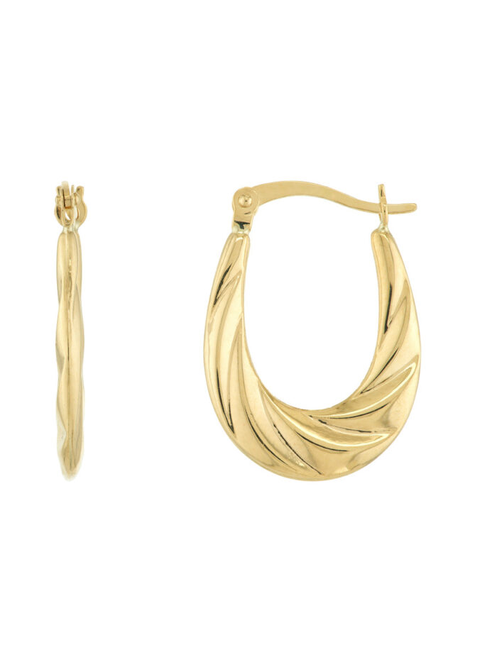 Twisted Oval Hoop Earrings - 10K Yellow Gold Hinge Closure - by Dazyle