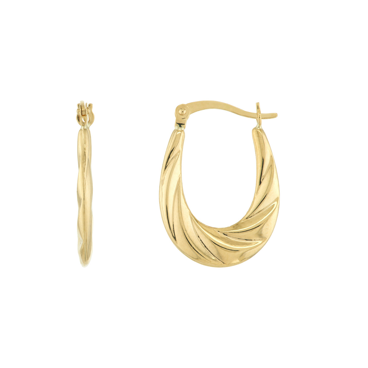 Twisted Oval Hoop Earrings - 10K Yellow Gold Hinge Closure - by Dazyle