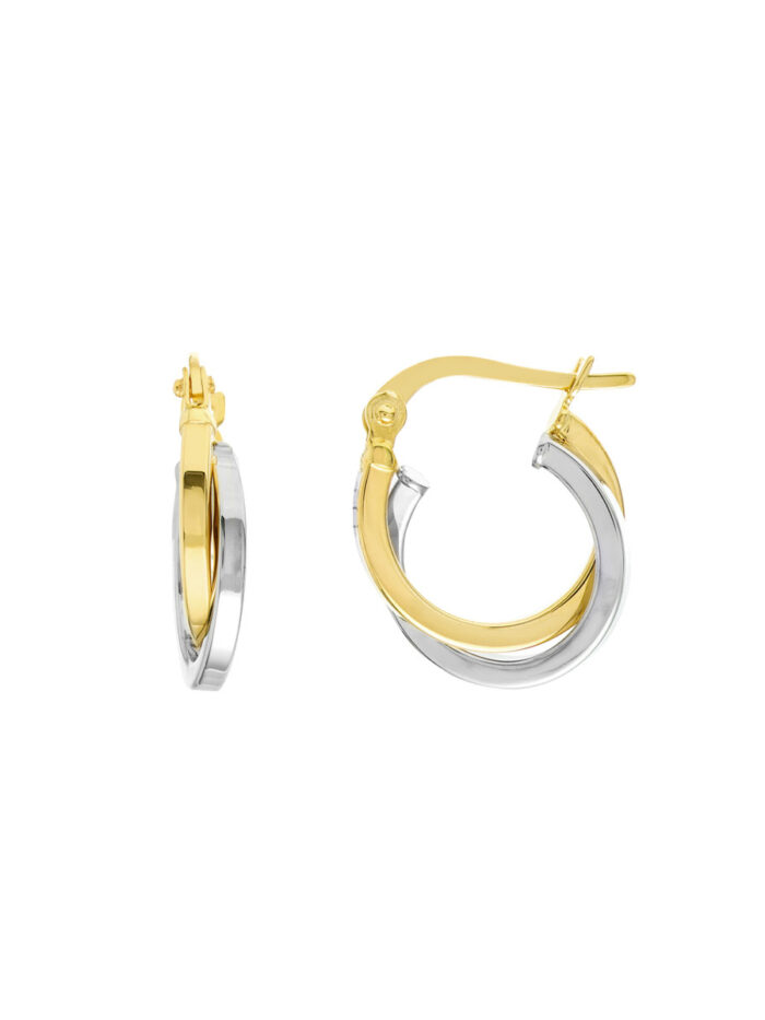 Two-Tone Interwoven Mini Hoop Earrings - 14K Yellow & White Gold - by Dazyle