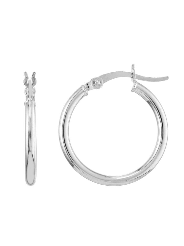 10K White Gold Polished Hoop Earrings - Hinge Clasp - 2mm x 20mm - by Dazyle