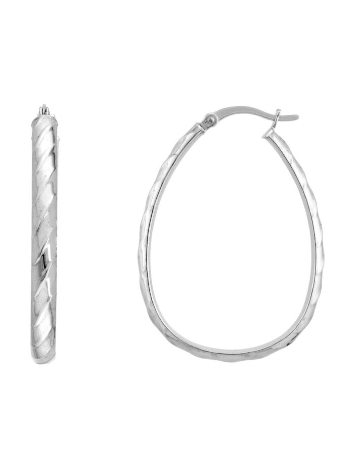 Twist Oval Hoop Earrings - Sterling Silver - by Dazyle