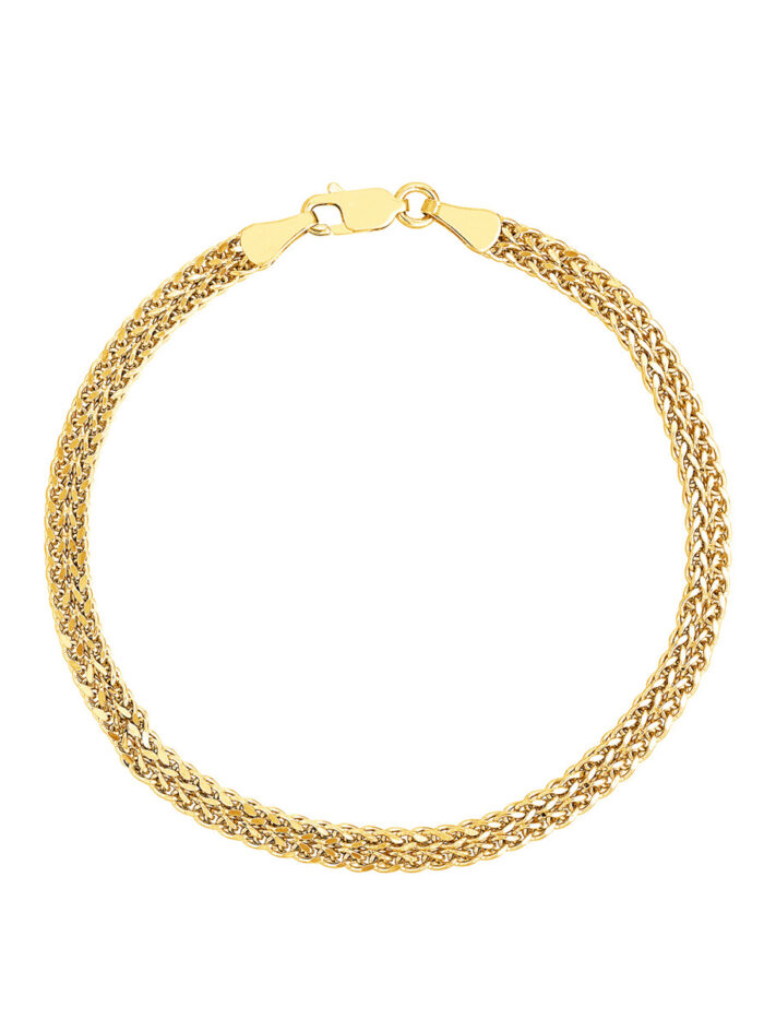 Two-Row Wheat Chain Bracelet - Link Bracelet - 14K Yellow Gold - 7.5 inches - by Dazyle