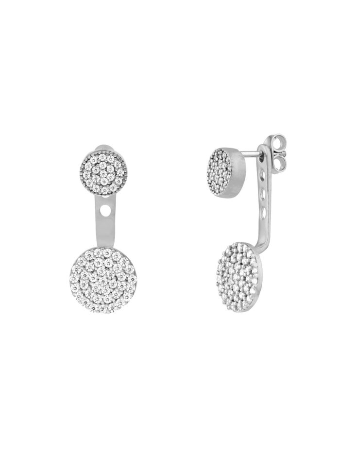 Sterling Silver CZ Double Circle Earring Jackets - by Dazyle