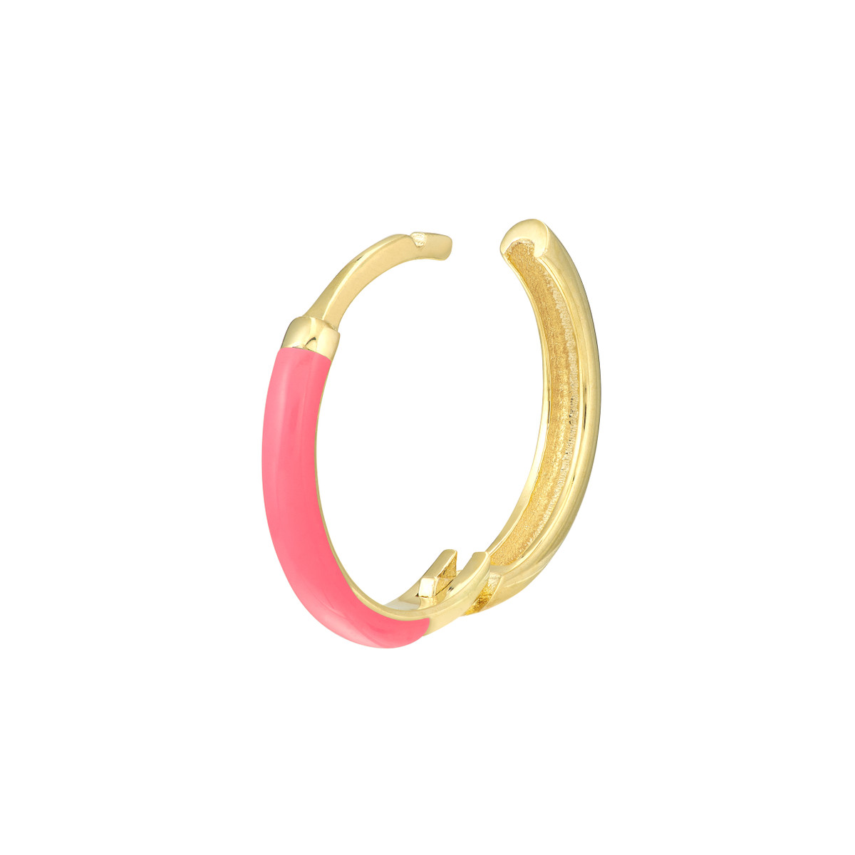 14K Yellow Gold Neon Pink Enamel 1/2 Polished Hoops - Hinge Closure - by Dazyle - Image 4
