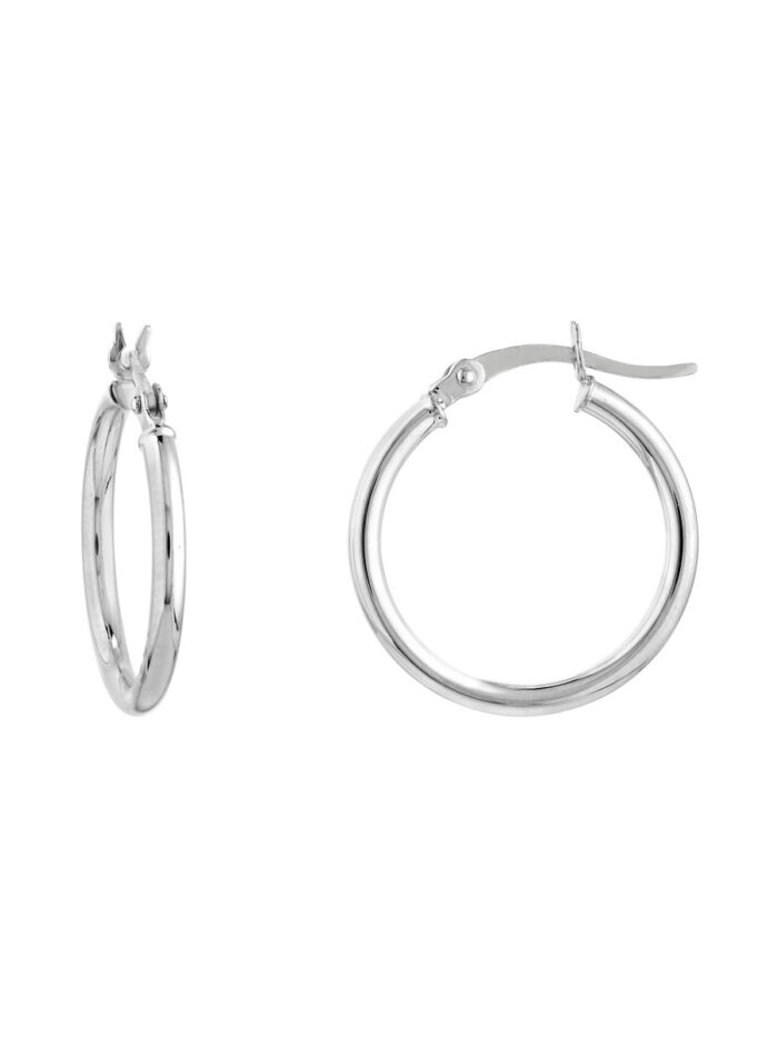 Polished Hoop Earrings - Sterling Silver - Rhodium Plated - Hinge Clasp - by Dazyle