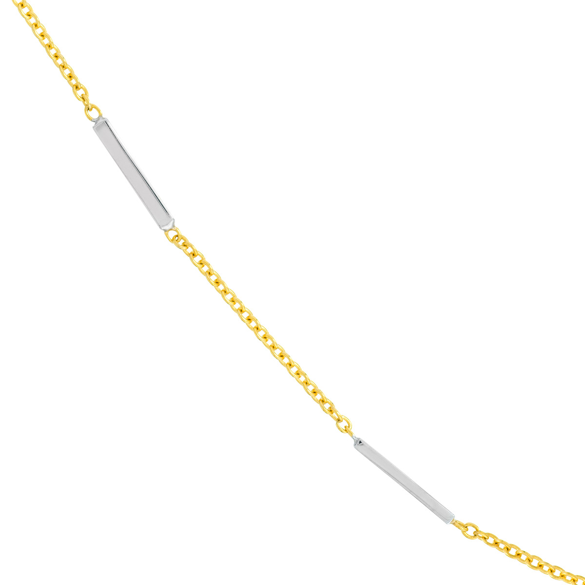 Two-Tone Staple Bar Stations Adjustable Necklace | 14K Yellow & White Gold | 18-Inch Adjustable - by Dazyle - Image 2