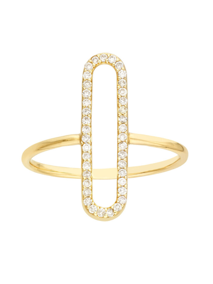 Diamond Paper Clip Frame Ring 14K Yellow Gold - by Dazyle