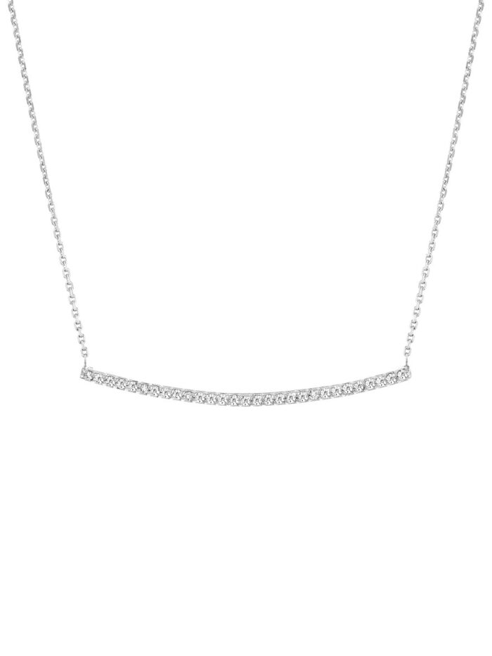 Curved Bar Adjustable Necklace with 1/5tcw Diamond - 14K White Gold - 18 inches - by Dazyle