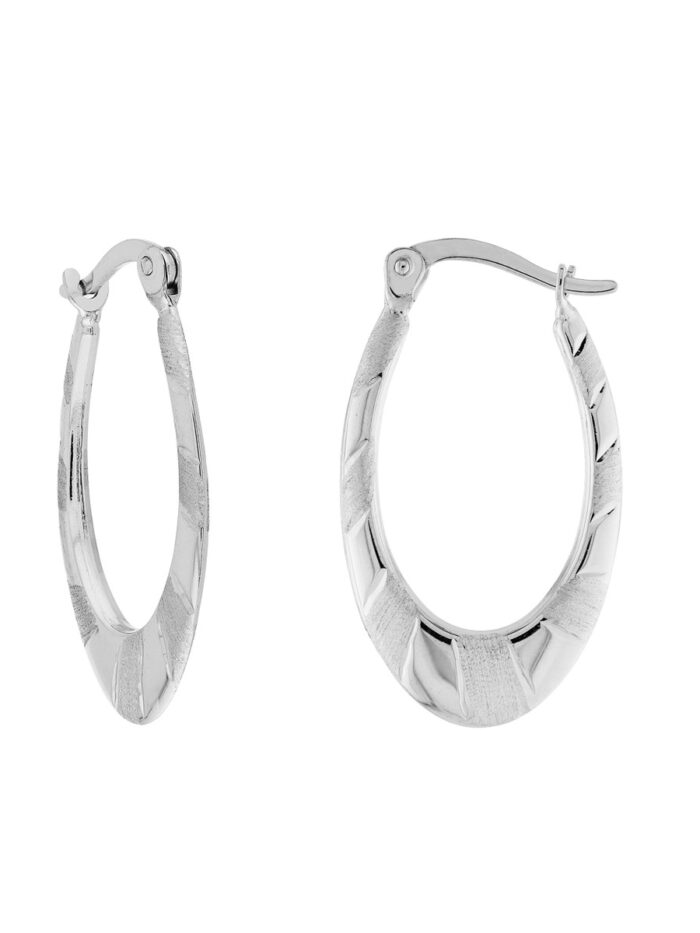 Sterling Silver Graduated Stripe Oval Hoop Earrings - Sterling Silver