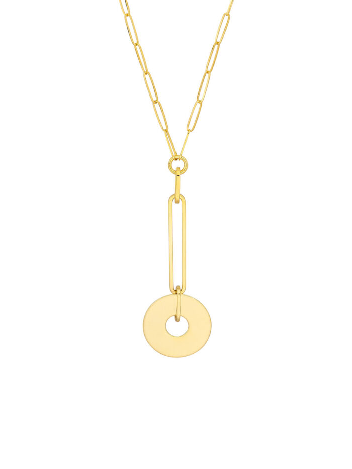 14K Yellow Gold Paper Clip Chain Y-Necklace with Disc Drop - 20.5 Inch - by Dazyle
