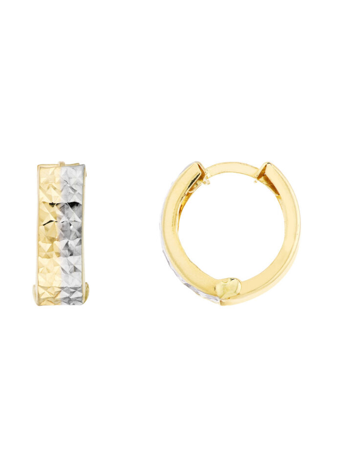 Reversible Two-Tone D/C Hoop Earrings 14K Yellow & White Gold - by Dazyle