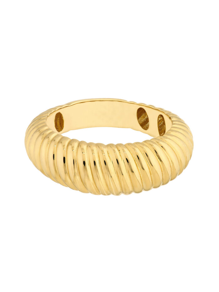 14K Yellow Gold Ribbed Ring Polished - Ring Size 6-8 - by Dazyle