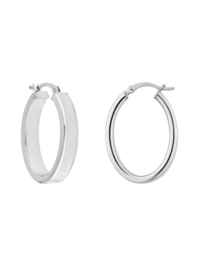 Sterling Silver Satin Oval Hoop Earrings - Sterling Silver - by Dazyle