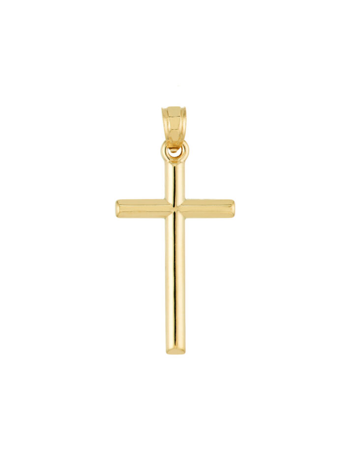Small Polished Cross Pendant - 14K Yellow Gold - by Dazyle