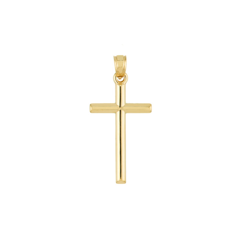 Small Polished Cross Pendant - 14K Yellow Gold - by Dazyle