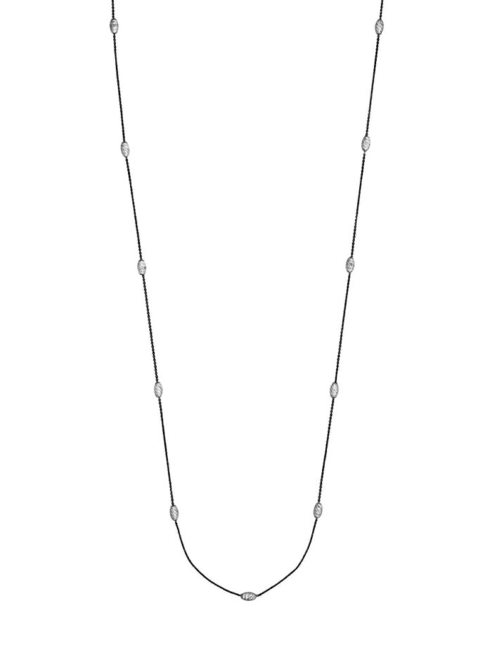 Long 36-Inch Necklace Diamond-Cut Oval Beads Sterling Silver Cable Chain - by Dazyle