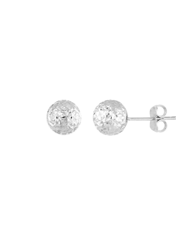 8mm Textured Ball Stud Earrings - 14K White Gold - by Dazyle