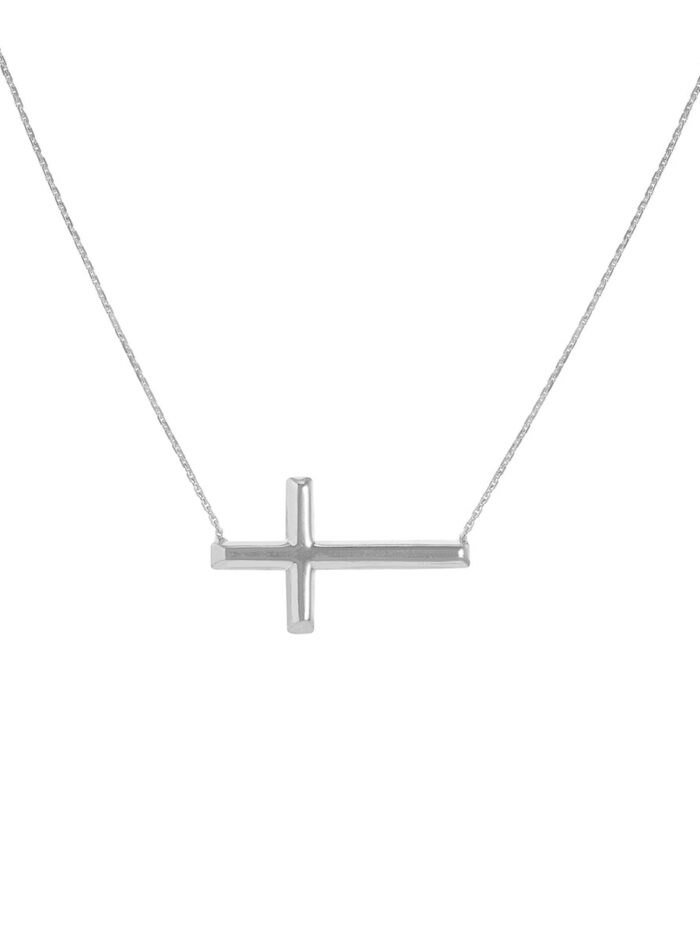 Sterling Silver Sideways Cross Necklace - Cable Chain - Adjustable 18 Inches - by Dazyle