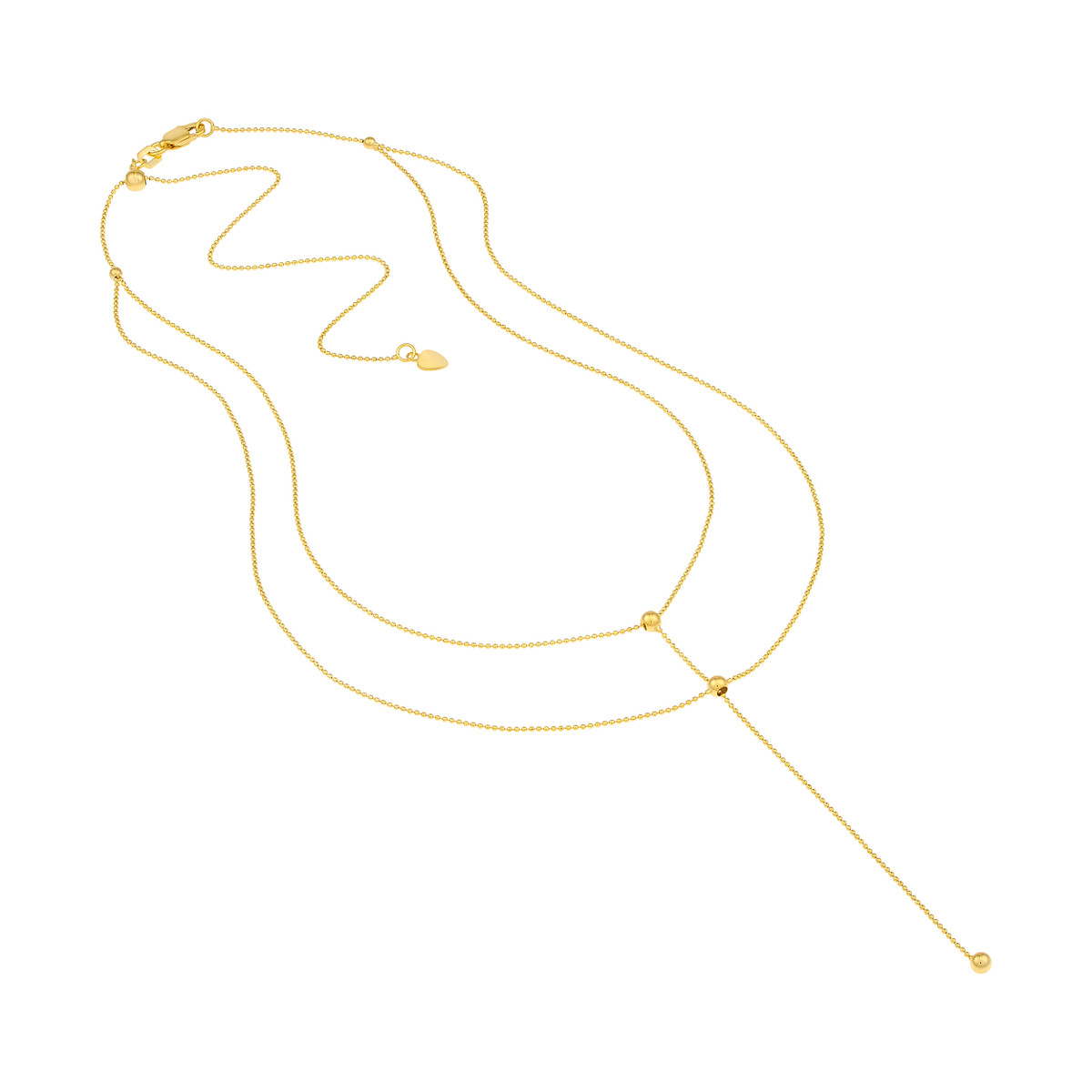 Two-Stranded Connecting Bead Dangle Necklace - 14K Yellow Gold 17-inch Cable Chain - by Dazyle - Image 4