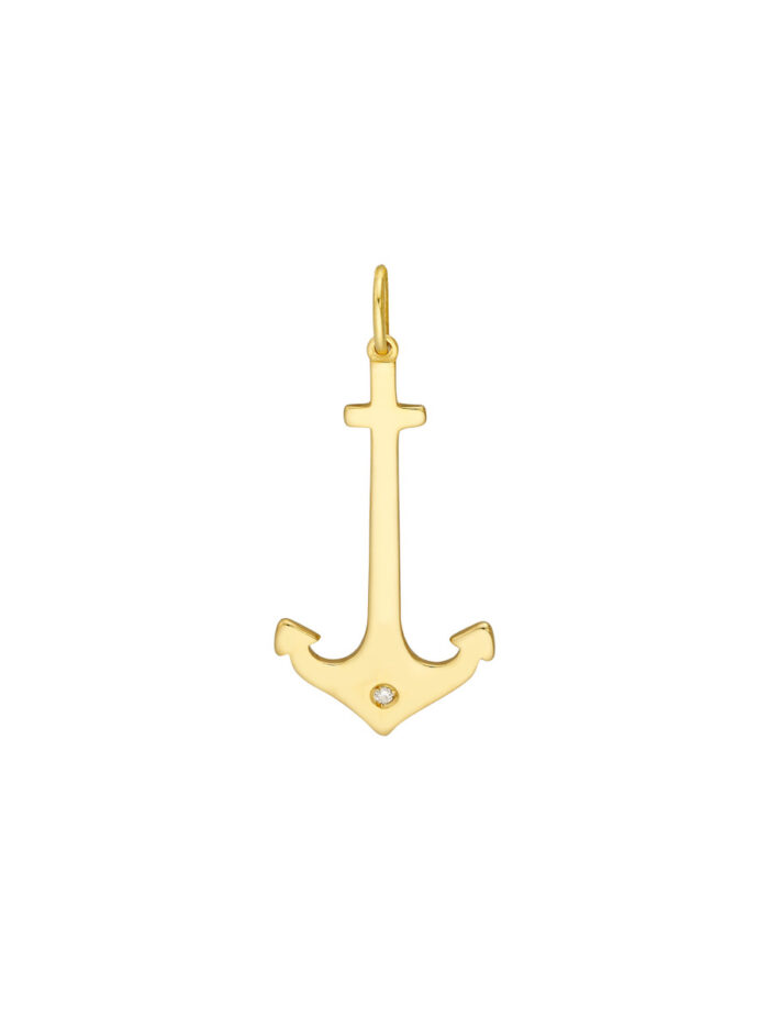 Anchor Pendant with 1pt Diamond - 14K Yellow Gold - by Dazyle