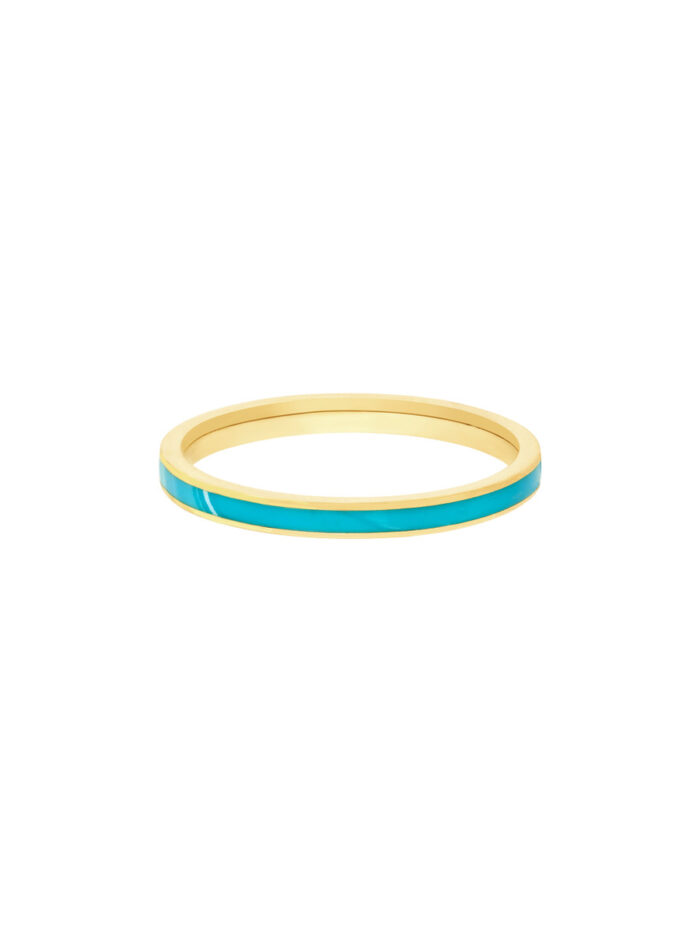14K Yellow Gold Turquoise Enamel Band Ring - Eye-Catching Wedding Band - by Dazyle
