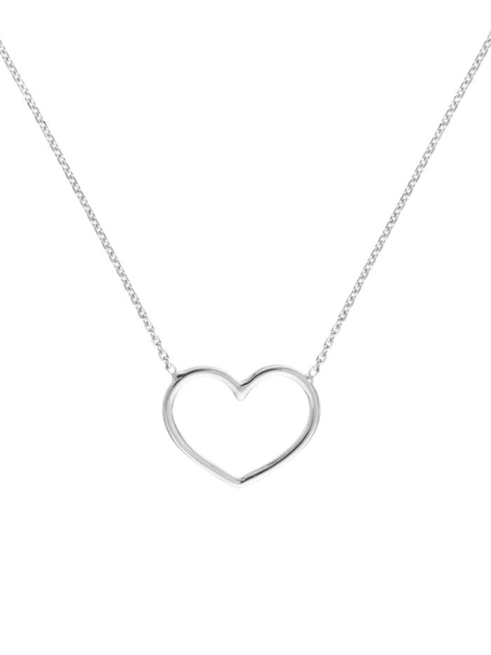Open Wire Heart Adjustable Necklace - 14K White Gold Box Chain (14-18 Inches) - by Dazyle