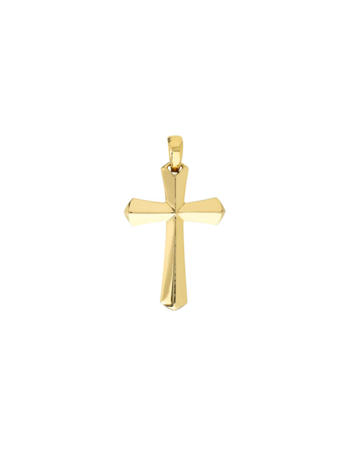 3D Knife Edge Cross Pendant - 14K Yellow Gold - by Dazyle