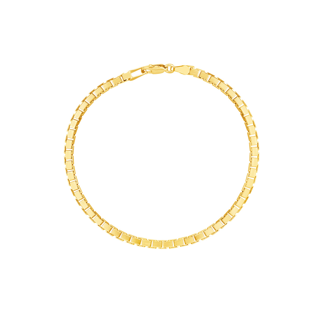 3.4mm Box Chain Bracelet - 14K Yellow Gold - 8.5 Inches - by Dazyle
