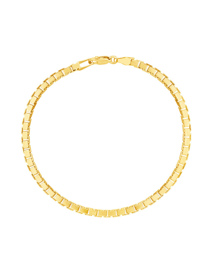 3.4mm Box Chain Bracelet - 14K Yellow Gold - 8.5 Inches - by Dazyle