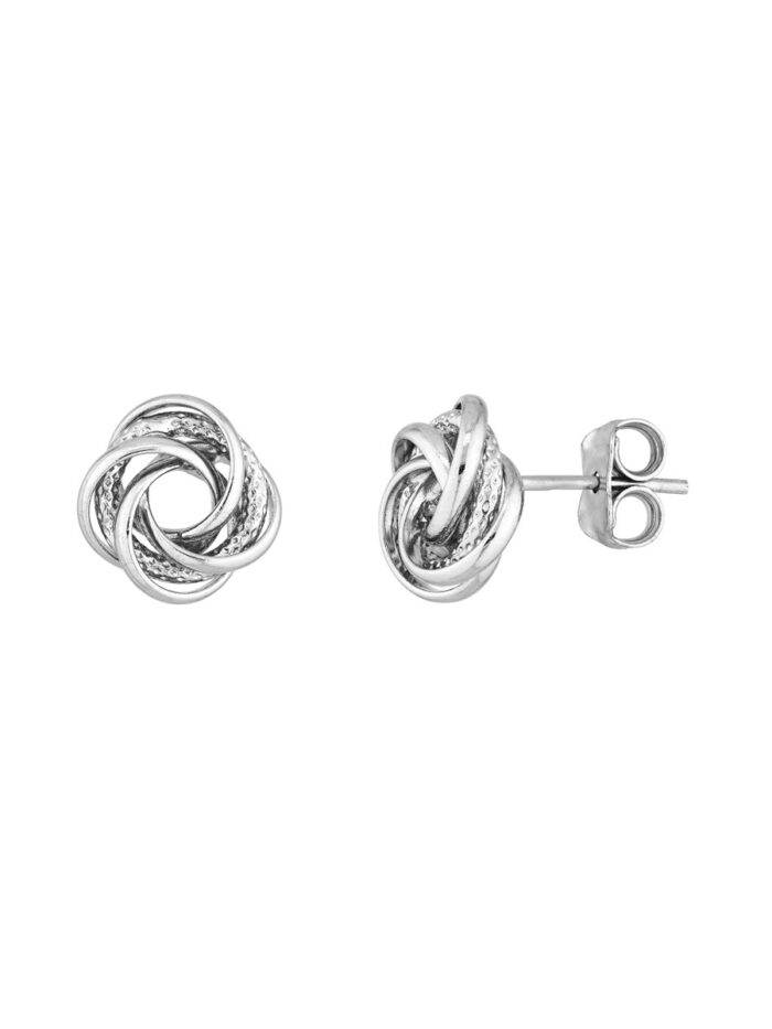 Sterling Silver Polished/Textured Love Knot Stud Earrings - Rhodium Plated - by Dazyle