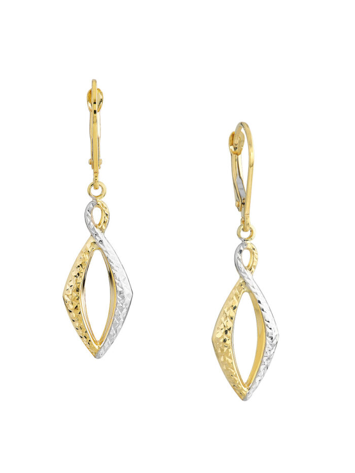 Two-tone Figure 8 Marquise Drop Earrings - 10K Yellow & White Gold - by Dazyle