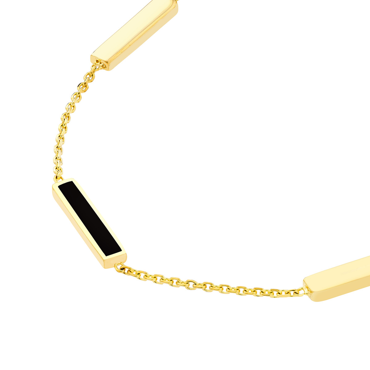 Black Enamel Alternating Bar Bracelet 14K Yellow Gold Adjustable Cable Chain Bracelet - 14K Yellow Gold - 7.25 Inch - by Dazyle - Image 3