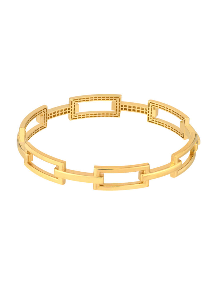 Rectangular Polished Link Bangle Bracelet 14K Yellow Gold - by Dazyle