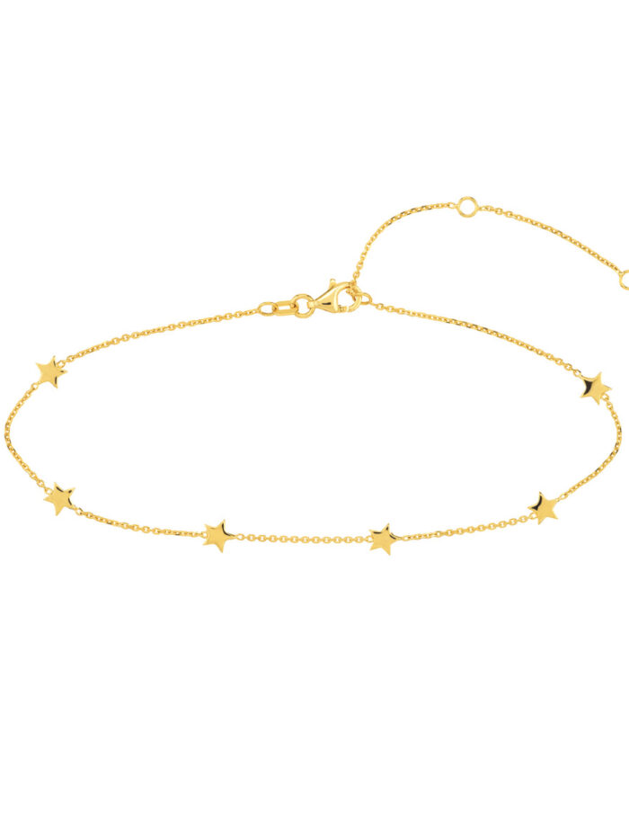 Mini Star Station Anklet - 14K Yellow Gold - Adjustable 9 to 10 Inches - by Dazyle